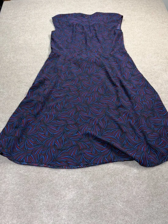 Anne Klein Geometric Print Sleeveless Shirt Dress Medium Blue Red - Picture 3 of 11